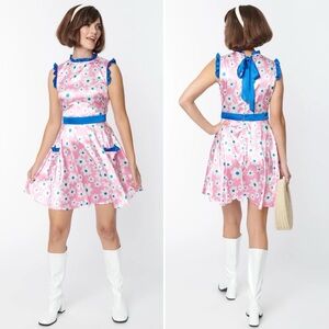 Unique Vintage Pink and Blue Floral Dress